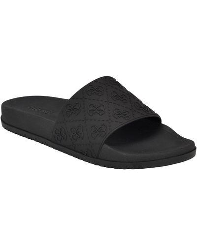 Guess Oiyan Embossed Branded Fashion Slide Sandal - Black