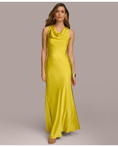 Donna Karan Sleeveless Cowlneck Gown - Yellow