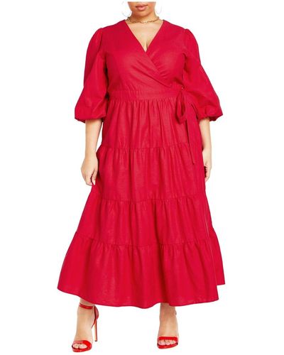 City Chic Plus Size English Rose Dress - Red