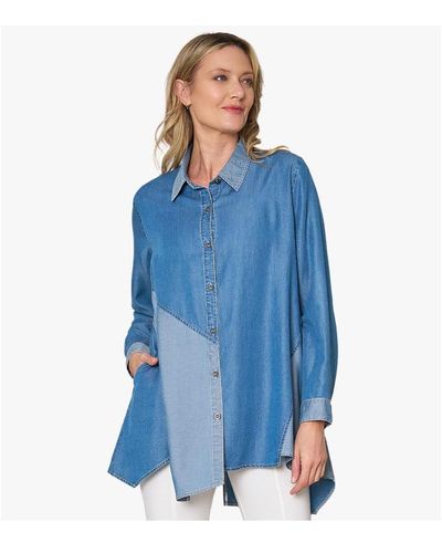 Stella Carakasi Asymmetrical Denim Button-front Shirt Top Crossroads Tunic - Blue