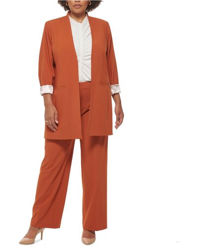 Calvin Klein Plus Size Blazer, Ruched Top & Lux Highline Pants - Orange