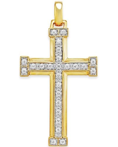 Macy's Men's Diamond Cross Pendant (3/8 Ct. T.w.) In 10k Gold - Metallic