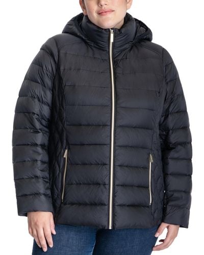 Michael Kors Michael Plus Size Hooded Stretch Packable Down Puffer Coat, Created For Macy's - Black