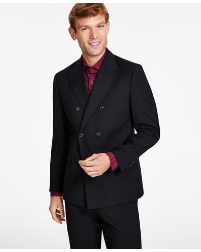 Alfani Slim-fit Double-breasted Stripe Suit Jacket - Black