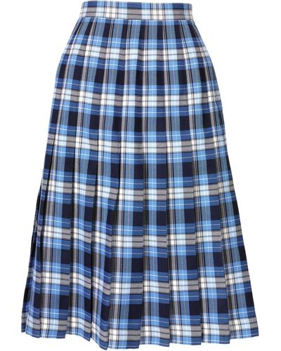 Lands' End School Uniform Plaid Pleated Skirt Below The Knee - Blue