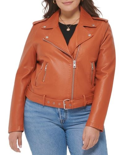 Levi's Plus Size Faux Leather Belted Motorcycle Jacket - Orange