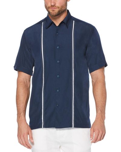 Cubavera Big & Tall Stripe Short Sleeve Shirt - Blue