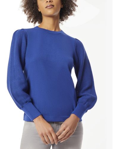 Jones New York Stitch-sleeve Crewneck Sweater - Blue