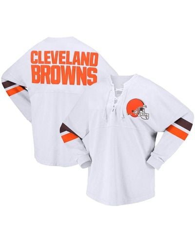 Women's Fanatics Branded Brown Cleveland Browns Plus Size Measure Distance  Scoop Neck Long Sleeve T-Shirt