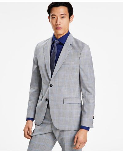 BOSS Hugo By Modern-fit Plaid Wool Suit Jacket - Gray
