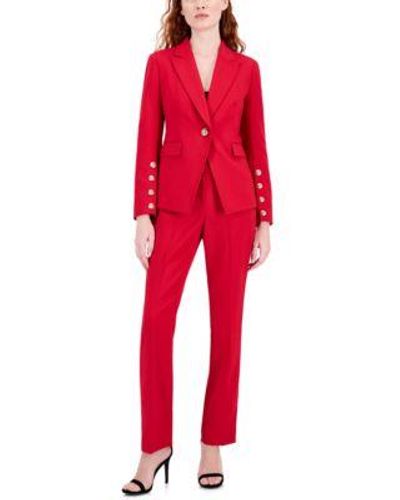 Tahari Button Trim Blazer Pants - Red