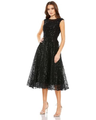 Mac Duggal Sequined Cap Sleeve Fit And Flare Dress - Black