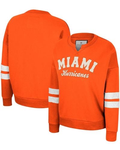 Colosseum Athletics Distressed Miami Hurricanes Perfect Date Notch Neck Pullover Sweatshirt - Orange