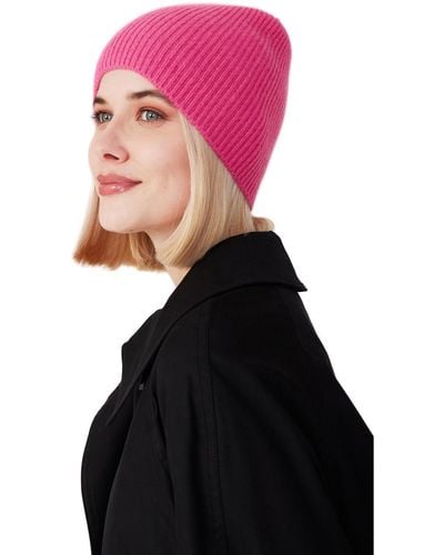 Style Republic 100% Pure Cashmere Fully Ribbed Beanie - Pink