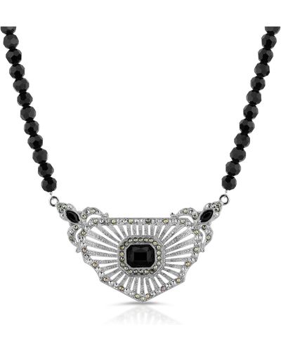 2028 Crystal And Imitation Marcasite Collar Beaded Necklace - Black