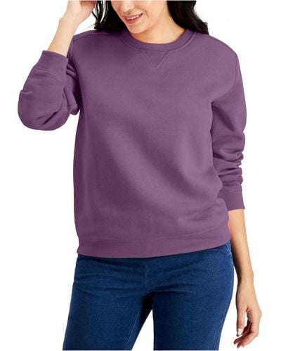 Karen Scott Crew Neck Fleece Sweatshirt, Created For Macy's - Purple