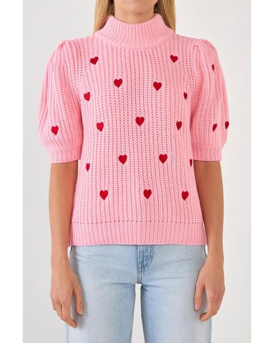 English Factory Heart Shape Embroidery Sweater - Pink