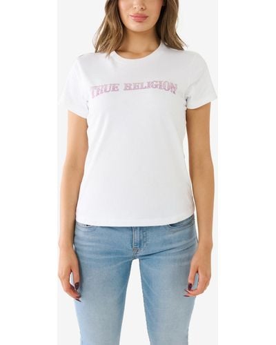 True Religion Short Sleeve Ombre Crystal Arch Logo T-shirt - White