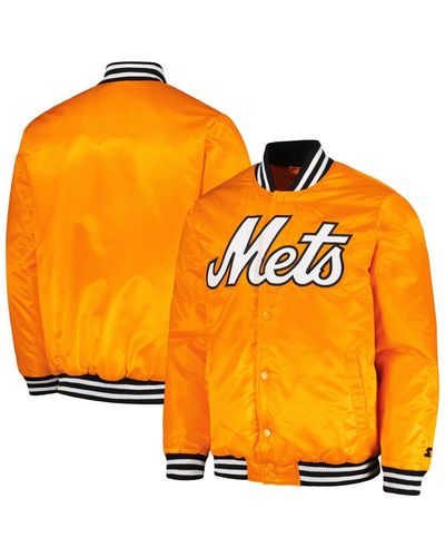 Starter New York Mets Cross Bronx Fashion Satin Full-snap Varsity Jacket - Orange