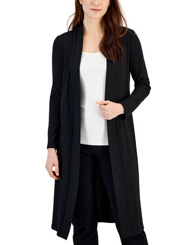 Anne Klein Open-front Long-sleeve Ribbed-knit Cardigan - Black