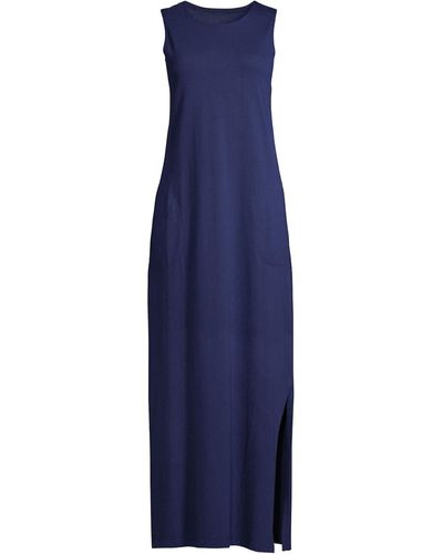 Lands' End Petite Cotton Jersey Sleeveless Swim Cover-up Maxi Dress - Blue