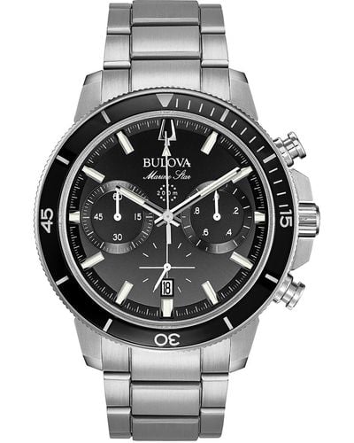 Bulova Men's Chronograph Marine Star Stainless Steel Bracelet Watch 45mm - Metallic
