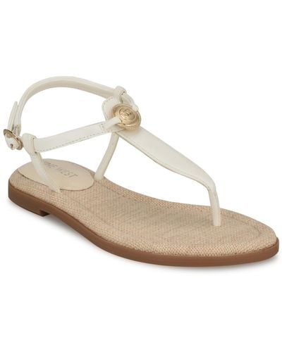 Nine West Dayna Round Toe Casual Flat Sandals - White
