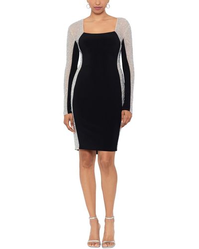 Xscape Square-neck Long-sleeve Embellished Dress - Black