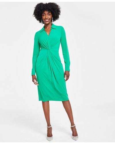 INC International Concepts Twist-front Collared Dress - Green