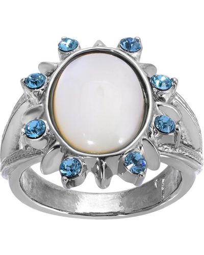 2028 Silver-tone Mother Of Pearl And Aqua Stone Ring - Blue