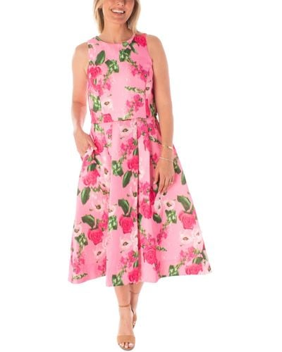 Maison Tara Floral-print Jacquard Midi Dress - Pink