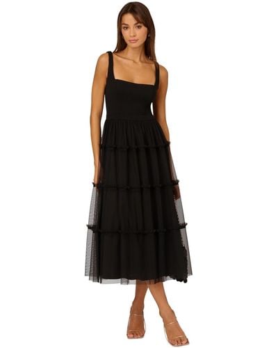 Adrianna Papell Square-neck Midi Mesh Dress - Black