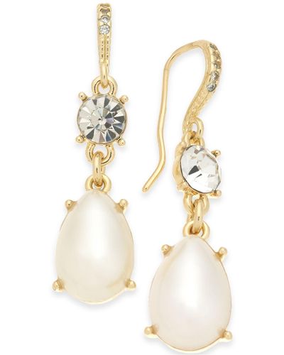 Charter Club Gold-tone Crystal & Imitation Pearl Drop Earrings, Created For Macy's - Metallic