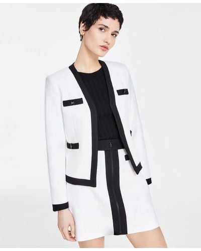 Karl Lagerfeld Open Front Colorblock Tweed Blazer - White