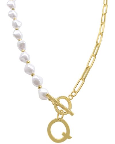 Adornia 14k Gold-plated Paperclip Chain & Mother-of-pearl Initial F 17" Pendant Necklace - Metallic