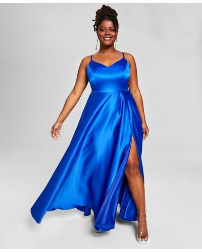 B Darlin Trendy Plus Size Satin Sleeveless Gown - Blue