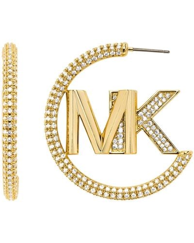 Michael Kors Mk Precious Metal-Plated Brass Pavé Logo Hoop Earrings - Metallic
