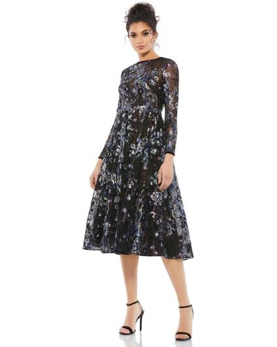 Mac Duggal Embellished Illusion Long Sleeve Midi Dress - Multicolor