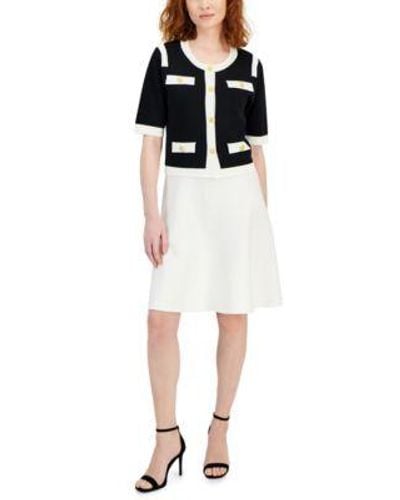 Tahari Tahari Collarless Color Block Jacket Knit Color Block Dress - White