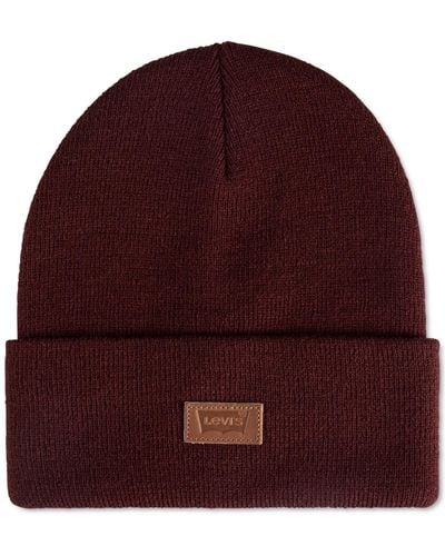 Levi's All Season Comfy Leather Logo Patch Hero Beanie - Red