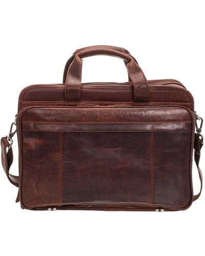 Mancini Buffalo Double Compartment Top Zipper 15.6" Laptop And Tablet Briefcase - Brown