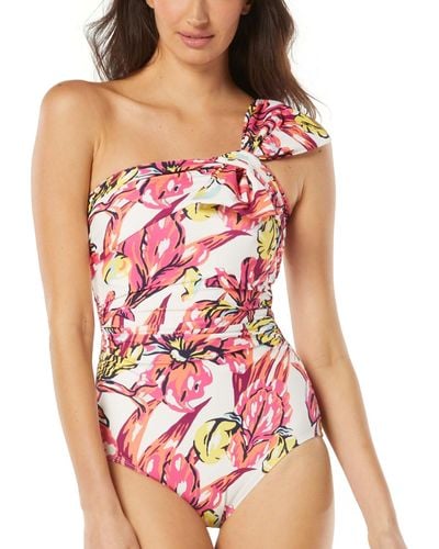 Carmen Marc Valvo Ruched Bow One-shoulder Swimsuit - Red