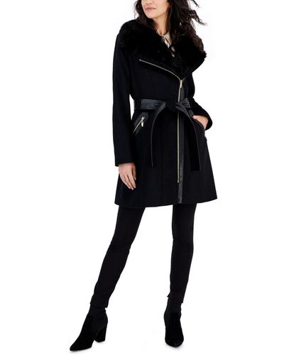 Via Spiga Asymmetric Wool Blend Wrap Coat - Black