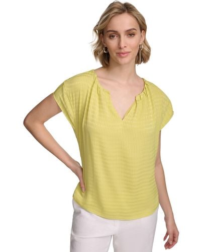 Calvin Klein Short Sleeve Textured Blouse - Yellow
