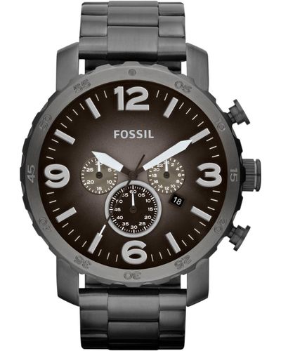 Fossil Men's Chronograph Nate Smoke Tone Stainless Steel Bracelet Watch 50mm Jr1437 - Multicolor