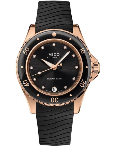 MIDO Swiss Automatic Ocean Star Diamond Accent Black Rubber Strap Watch 37mm