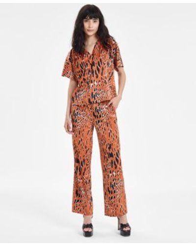BarIII Animal Print Short Sleeve Top Drawstring Pants Created For Macys - Orange