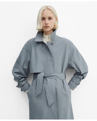 Mango Belted Cotton Trench Coat - Blue