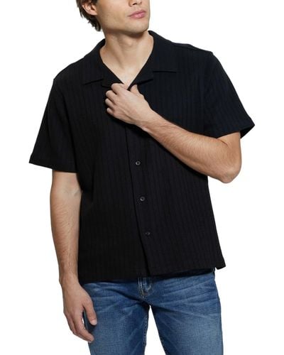 Guess Toledo Ribbed-knit Short-sleeve Button-down Camp Shirt - Black