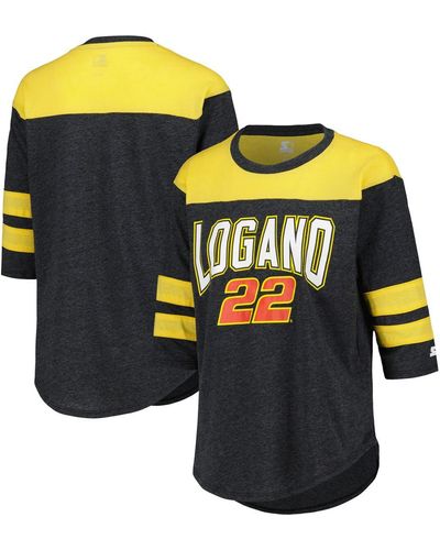 Starter Joey Logano Full Back Block 3/4-sleeve Tri-blend Top - Yellow